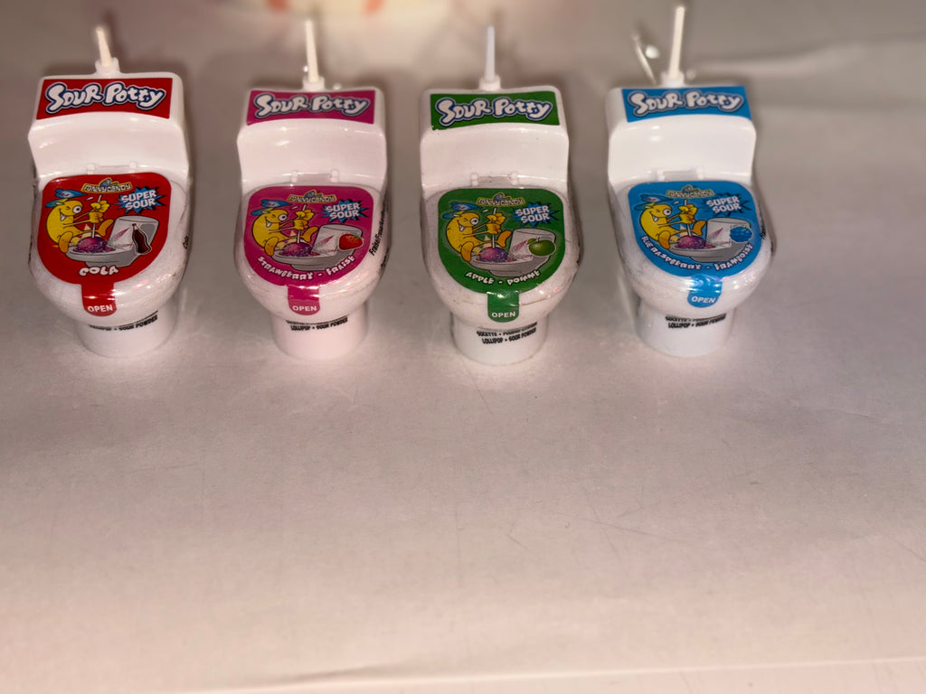 Toilette sucette avec de la poudre acide coca,fraise,pomme,framboise